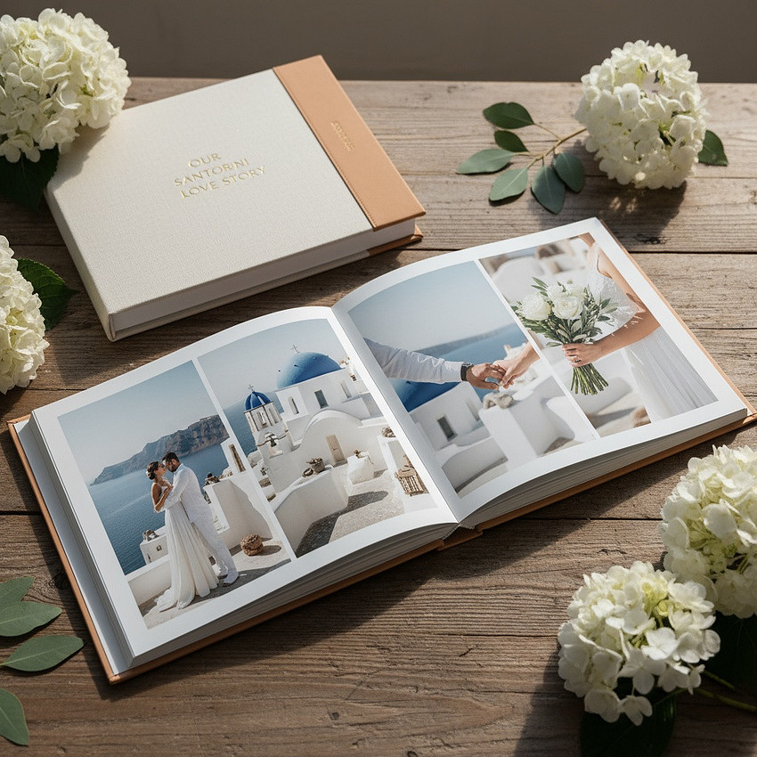 Minimal luxury φωτογράφιση γάμου στην Ελλάδα – άλμπουμ γάμου με premium υλικά και φυσικό φως.
