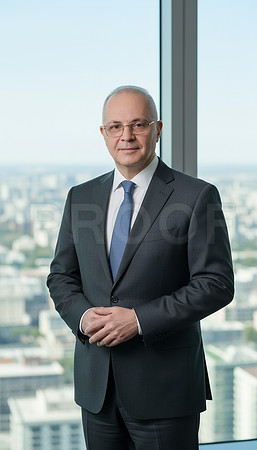 2. Standing with city skyline background