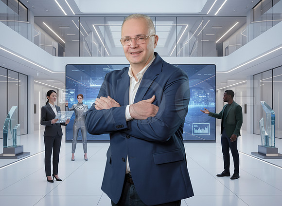Futuristic team με ενισχυμένο κεντρικό πορτρέτο