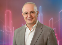 Corporate portrait close-up neon background