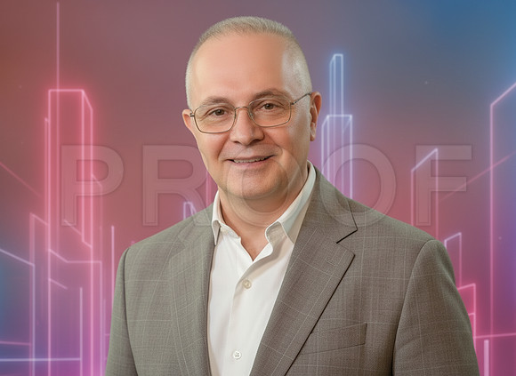 Corporate portrait close-up neon background