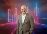 Corporate portrait full body neon background