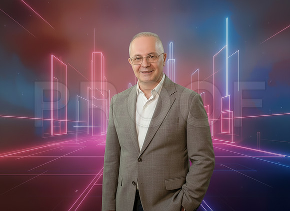 Corporate portrait full body neon background